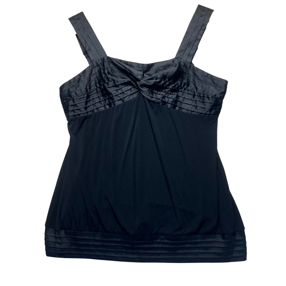 Black Sleeveless Tank Top Pleated Satin Accent Career Whimsygoth Flounce TBD Med